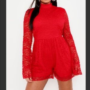 Red lace romper